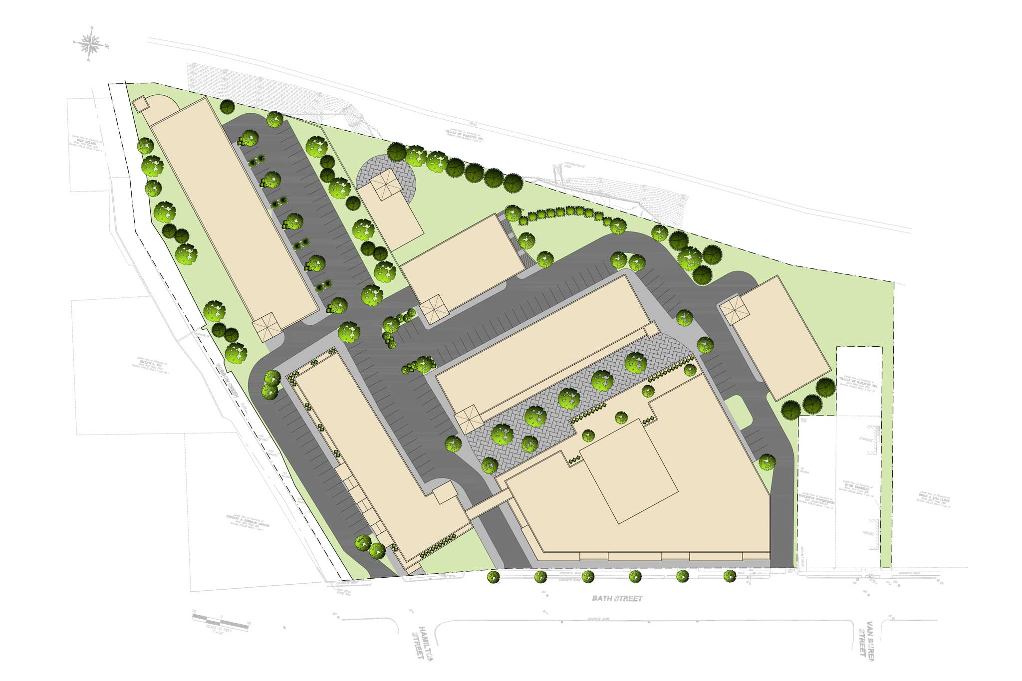 Aerial site plan showing communinty connection and a pedestrian friendly mixed-use development of a brownfield site - In urban planning, brownfield land is any previously developed land that is not currently in use that may be potentially contaminated. The term is also used to describe land previously used for industrial or commercial purposes with known or suspected pollution including soil contamination due to hazardous waste.