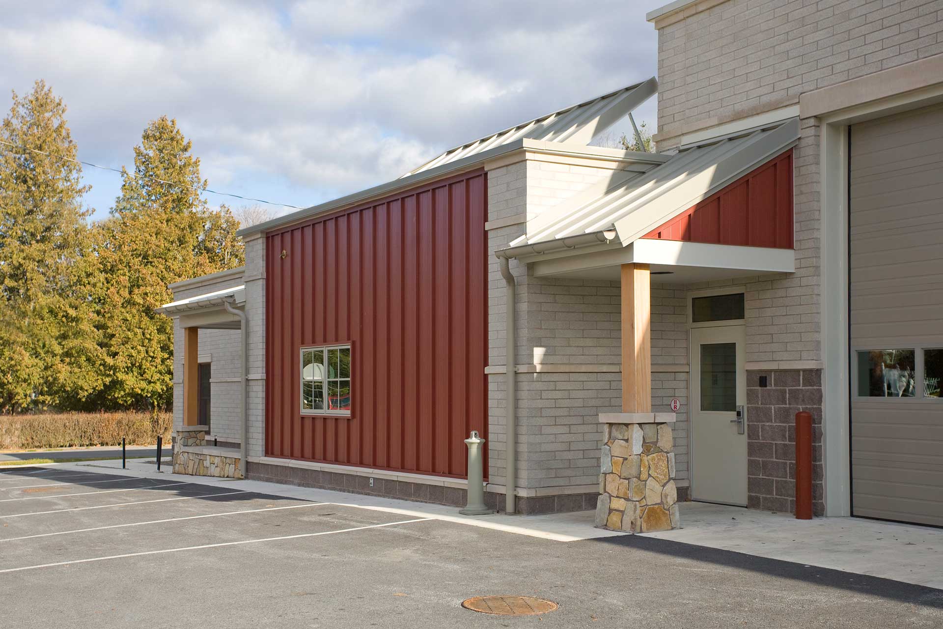 Photo of side of civic firehouse project.