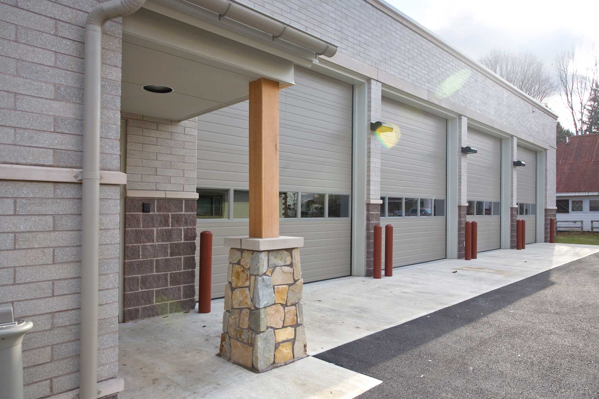 Photo of garage bay doors, civic firehouse project