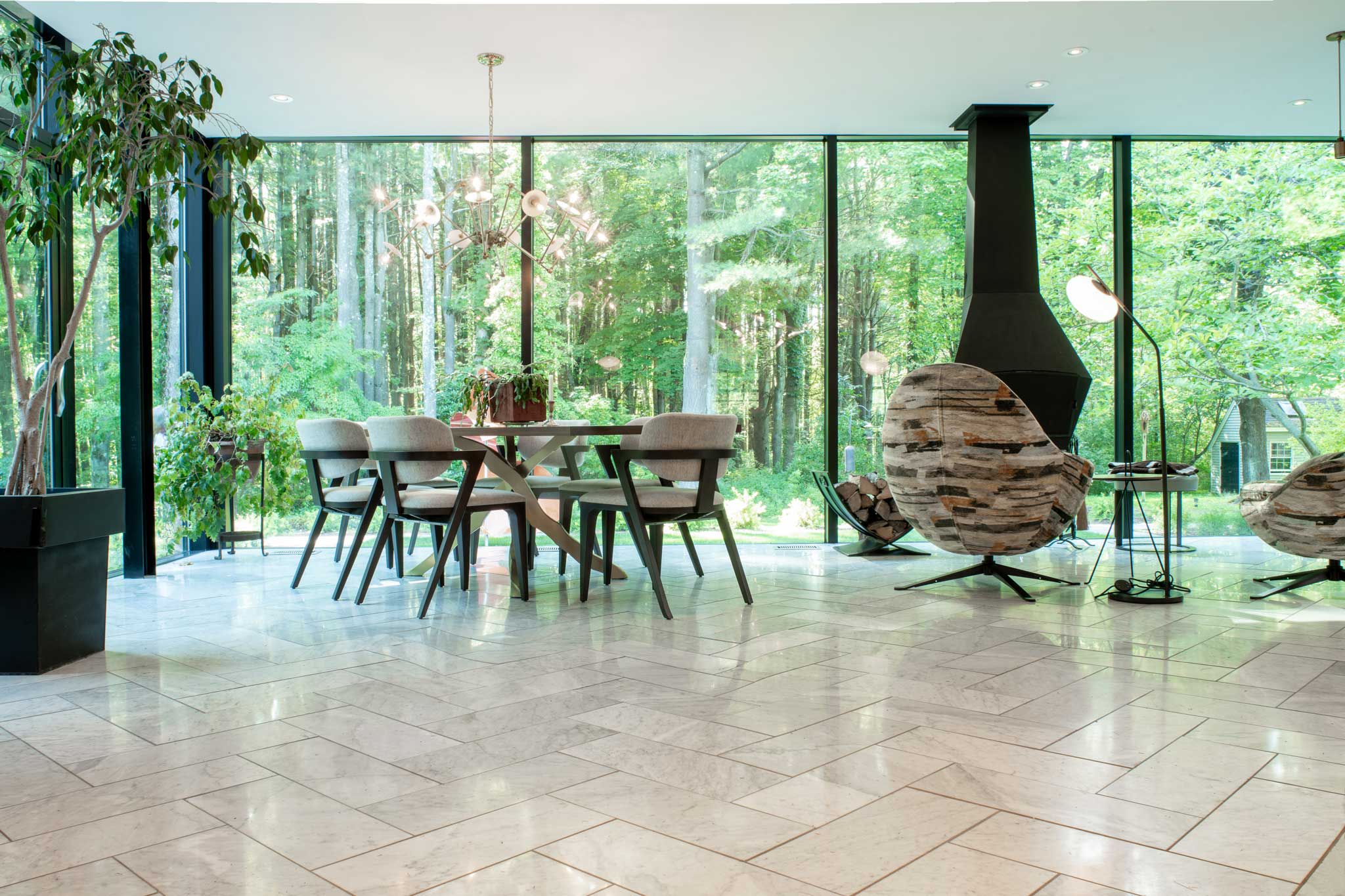 Alternate interior view of the modern addition to this traditional Slingerlands home.
